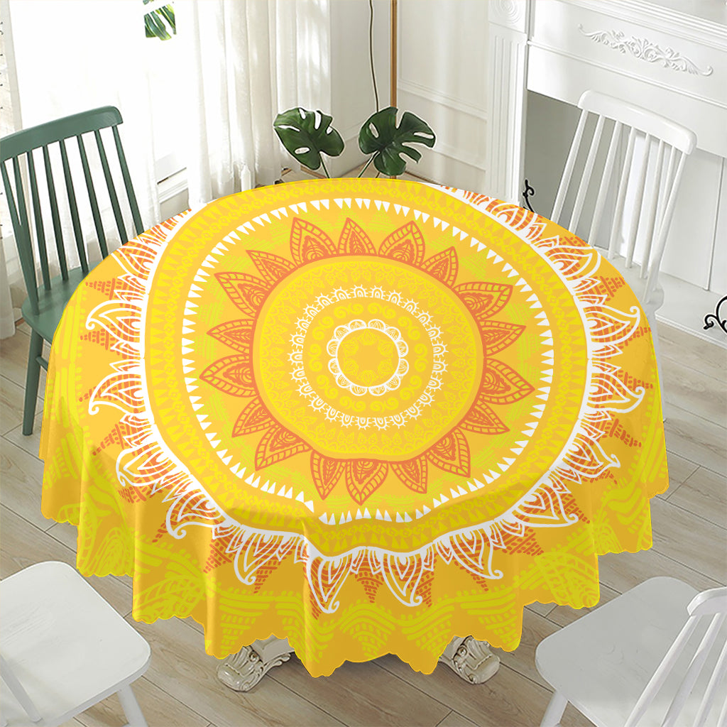 Mandala Sun Print Waterproof Round Tablecloth