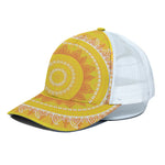 Mandala Sun Print White Mesh Trucker Cap