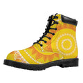 Mandala Sun Print Padded Collar Lace Up Boots
