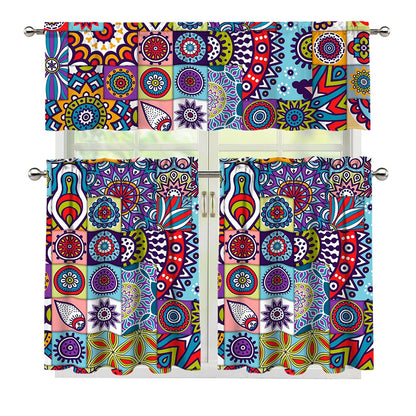 Mandala Tile Bohemian Pattern Print 3 Piece Kitchen Curtains