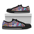 Mandala Tile Bohemian Pattern Print Black Low Top Sneakers
