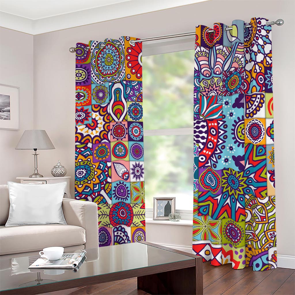 Mandala Tile Bohemian Pattern Print Blackout Grommet Curtains