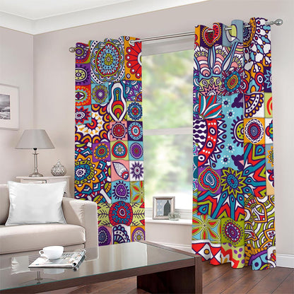 Mandala Tile Bohemian Pattern Print Blackout Grommet Curtains