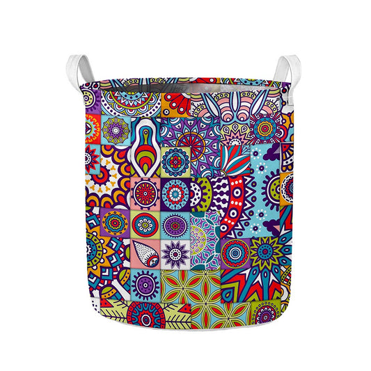 Mandala Tile Bohemian Pattern Print Collapsible Laundry Basket