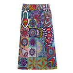 Mandala Tile Bohemian Pattern Print Cotton Front Slit Maxi Skirt