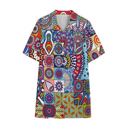 Mandala Tile Bohemian Pattern Print Cotton Hawaiian Shirt