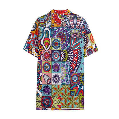 Mandala Tile Bohemian Pattern Print Cotton Hawaiian Shirt