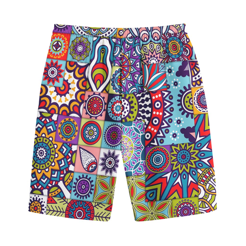 Mandala Tile Bohemian Pattern Print Cotton Shorts