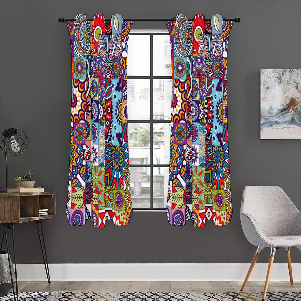 Mandala Tile Bohemian Pattern Print Curtain