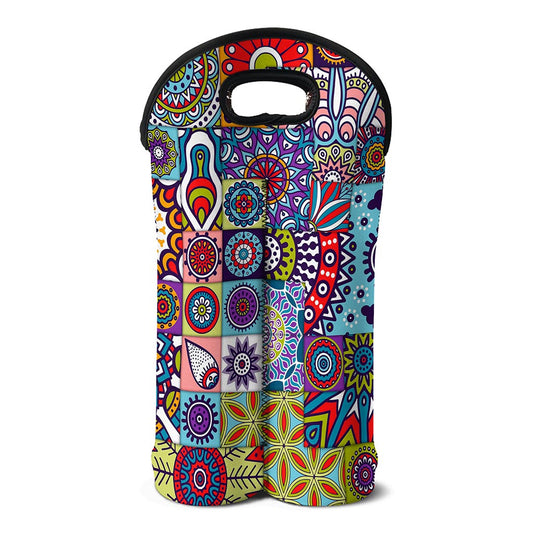 Mandala Tile Bohemian Pattern Print Double Neoprene Wine Tote