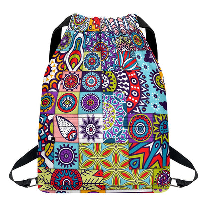 Mandala Tile Bohemian Pattern Print Drawstring Backpack