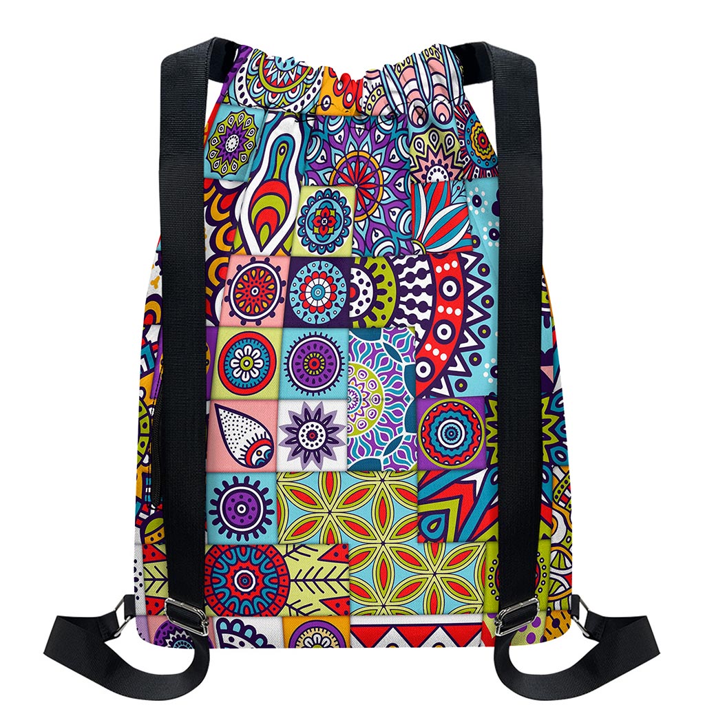 Mandala Tile Bohemian Pattern Print Drawstring Backpack