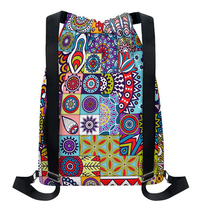 Mandala Tile Bohemian Pattern Print Drawstring Backpack