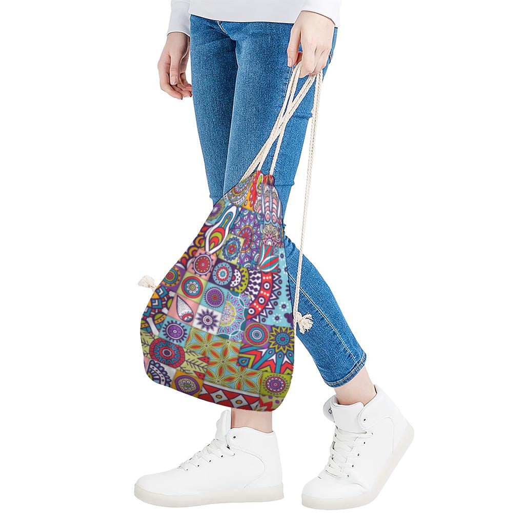 Mandala Tile Bohemian Pattern Print Drawstring Bag