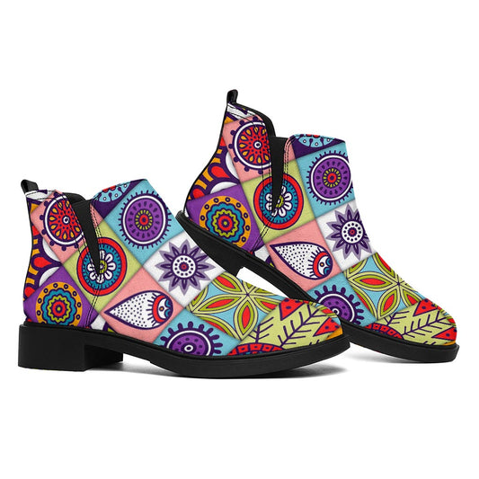 Mandala Tile Bohemian Pattern Print Flat Ankle Boots