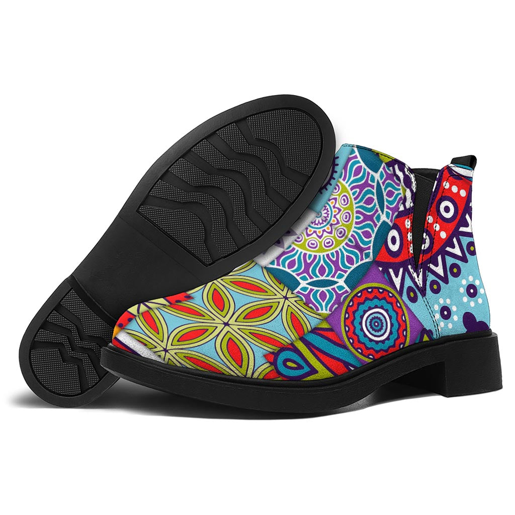 Mandala Tile Bohemian Pattern Print Flat Ankle Boots