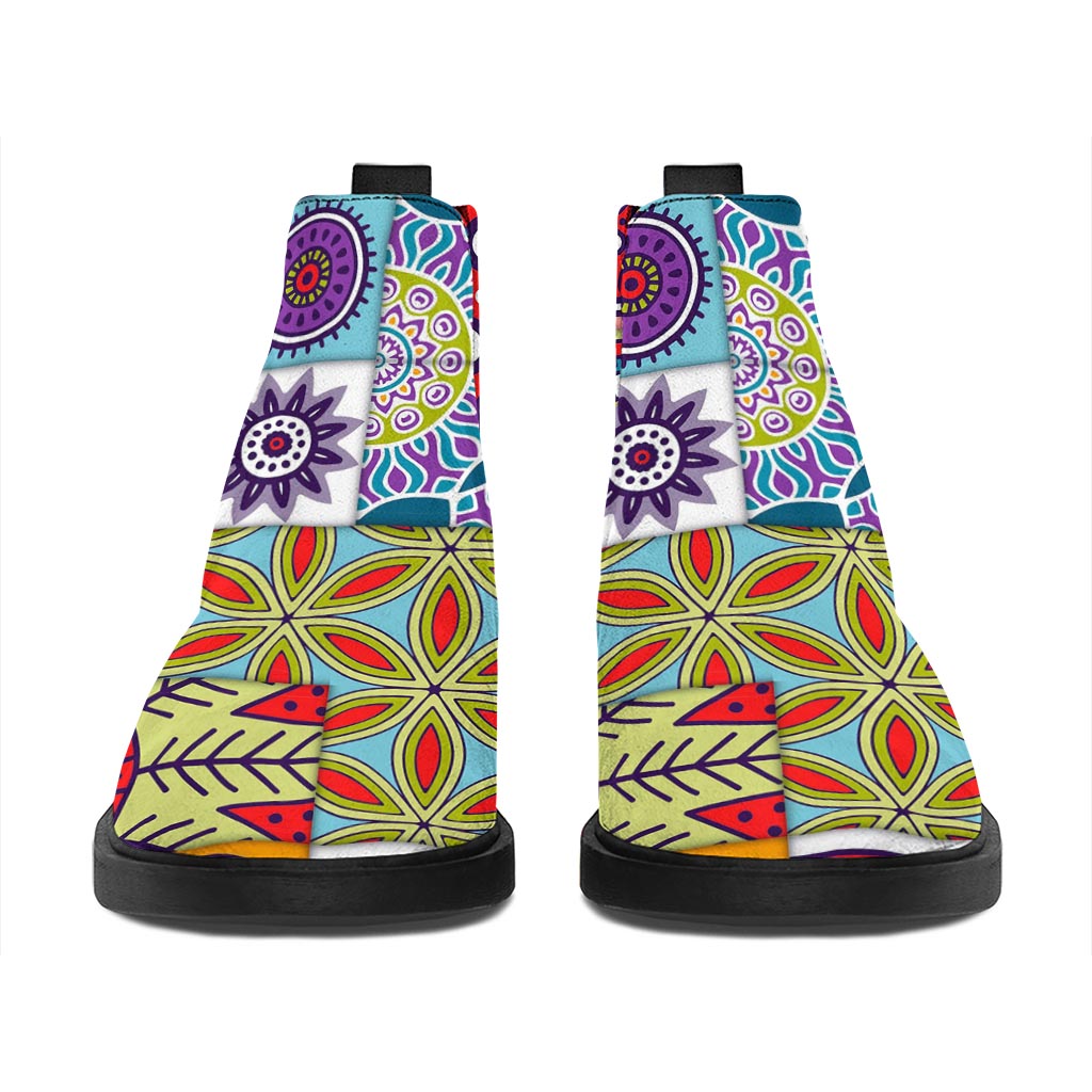 Mandala Tile Bohemian Pattern Print Flat Ankle Boots