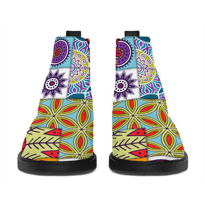 Mandala Tile Bohemian Pattern Print Flat Ankle Boots