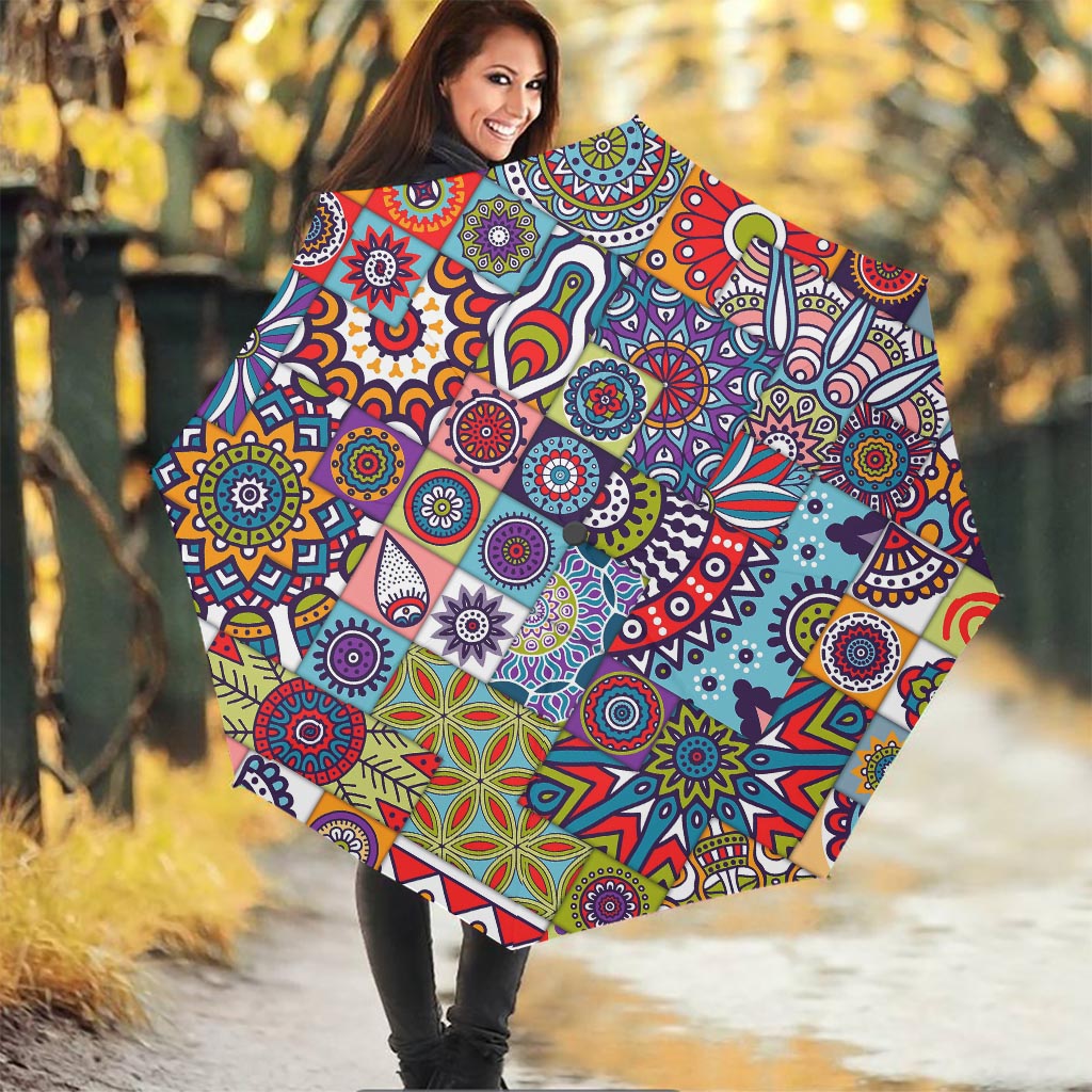 Mandala Tile Bohemian Pattern Print Foldable Umbrella