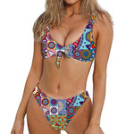 Mandala Tile Bohemian Pattern Print Front Bow Tie Bikini