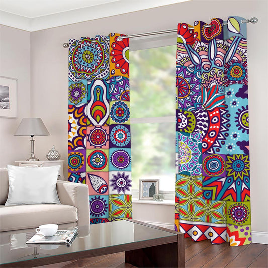 Mandala Tile Bohemian Pattern Print Grommet Curtains