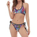 Mandala Tile Bohemian Pattern Print Halter Scoop Tie Side Bikini