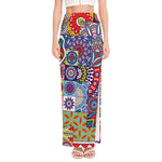 Mandala Tile Bohemian Pattern Print High Slit Maxi Skirt