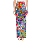 Mandala Tile Bohemian Pattern Print High Slit Maxi Skirt