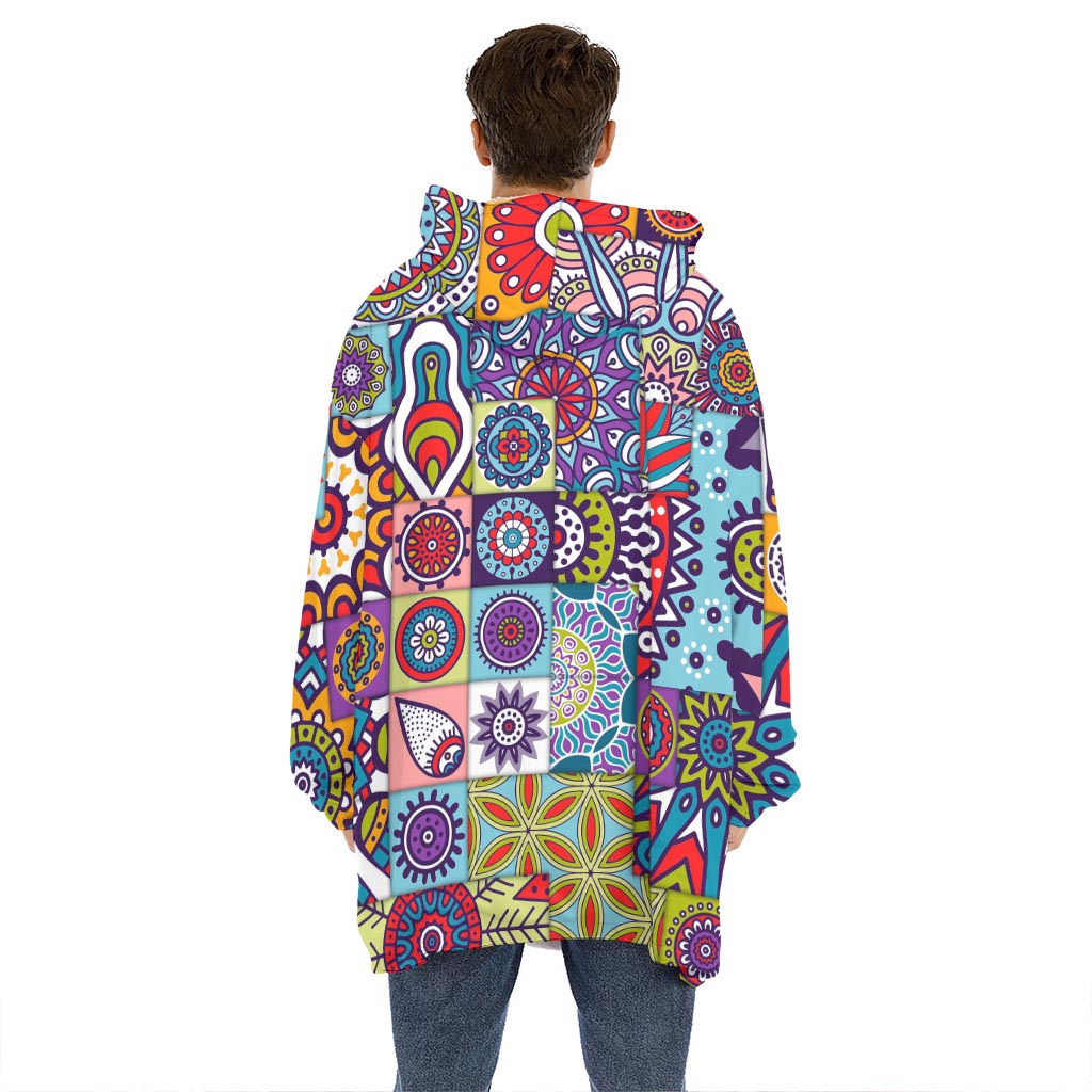 Mandala Tile Bohemian Pattern Print Hoodie Blanket