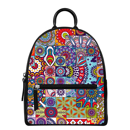 Mandala Tile Bohemian Pattern Print Leather Backpack