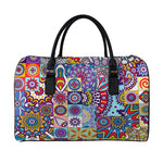 Mandala Tile Bohemian Pattern Print Leather Duffle Bag