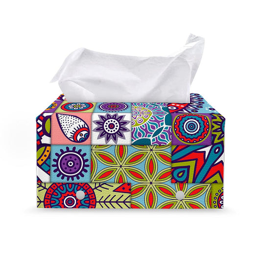 Mandala Tile Bohemian Pattern Print Leather Tissue Box Cover