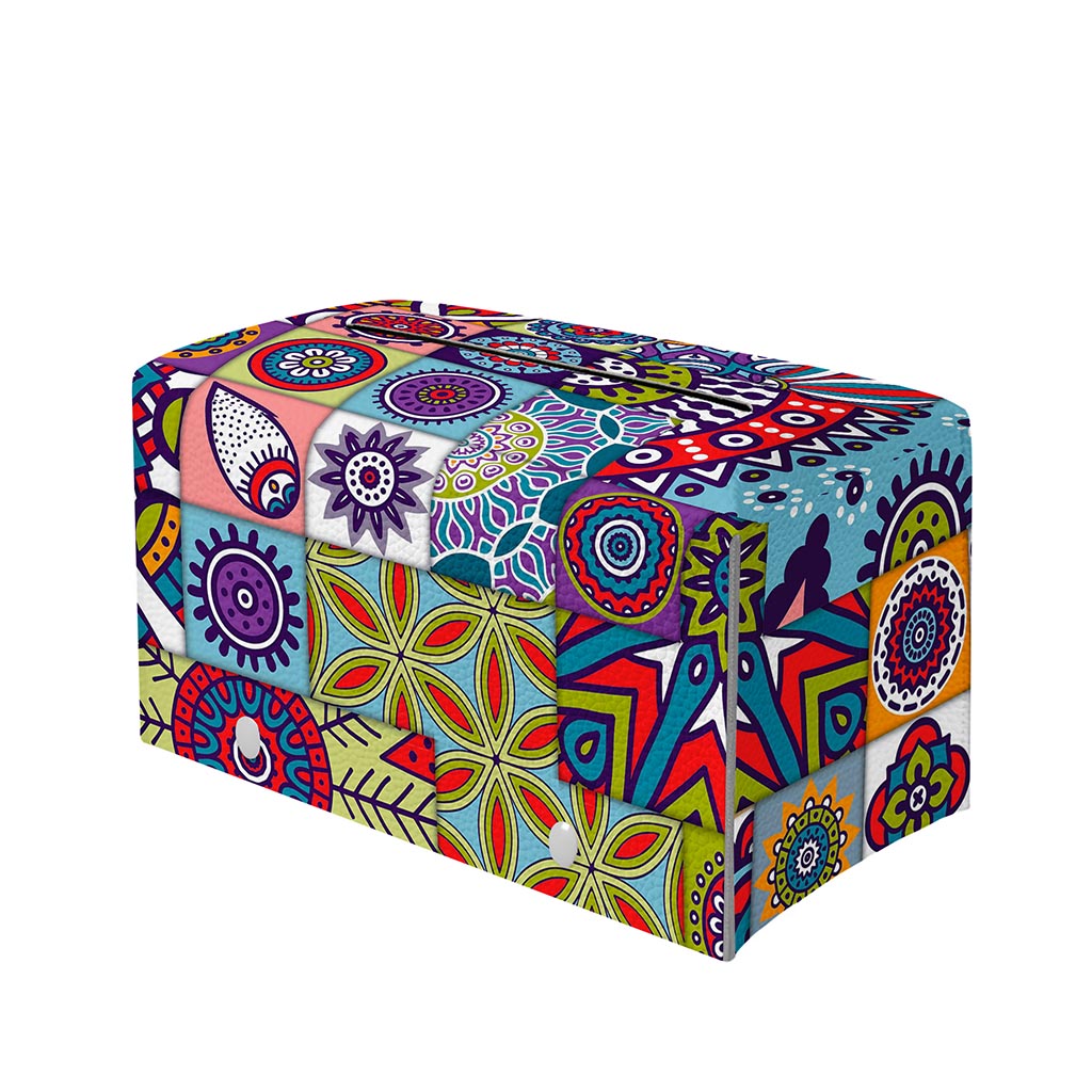 Mandala Tile Bohemian Pattern Print Leather Tissue Box Cover