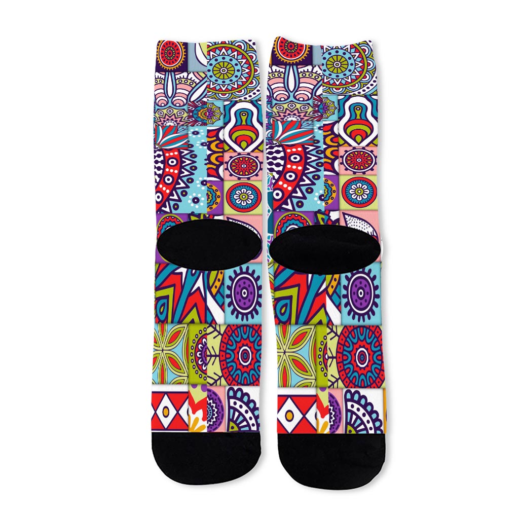 Mandala Tile Bohemian Pattern Print Long Socks