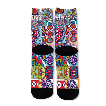 Mandala Tile Bohemian Pattern Print Long Socks
