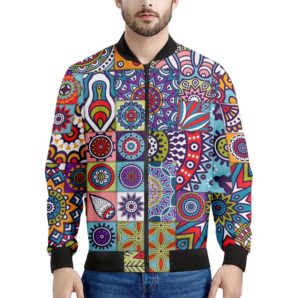 Mandala Tile Bohemian Pattern Print Men's Bomber Jacket