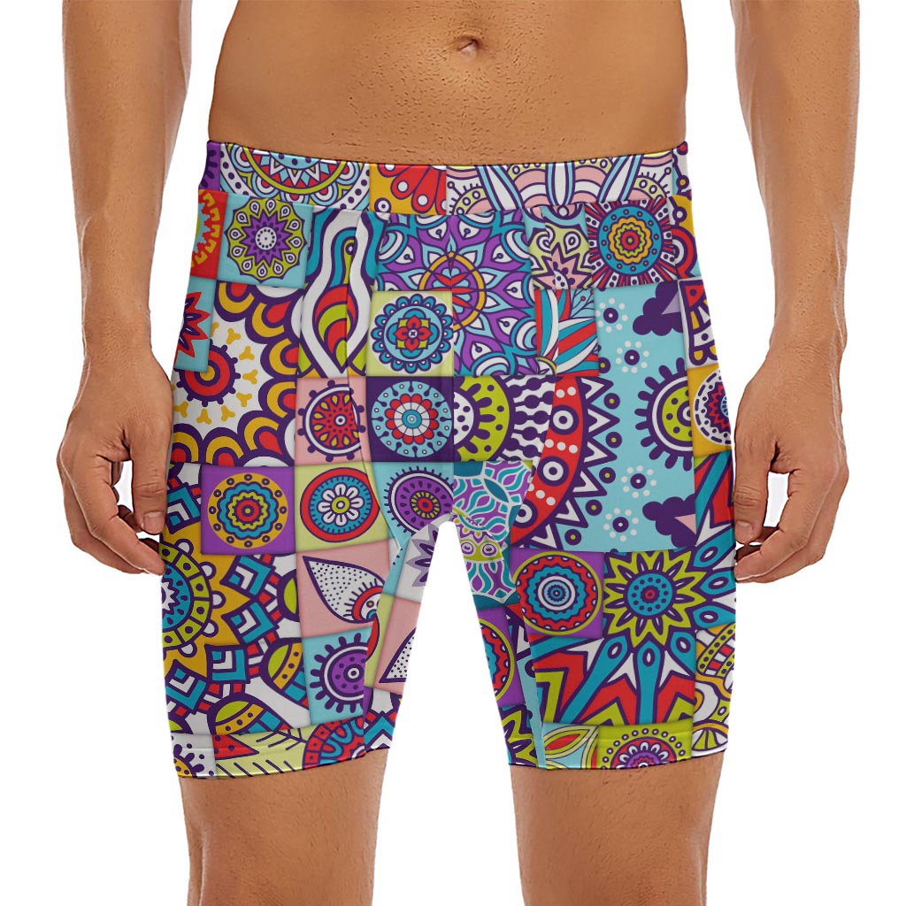 Mandala Tile Bohemian Pattern Print Men's Long Boxer Briefs