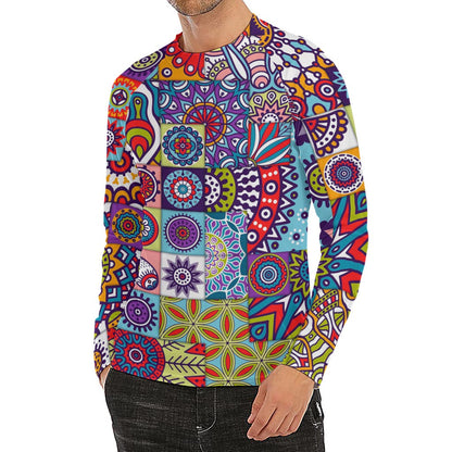 Mandala Tile Bohemian Pattern Print Men's Long Sleeve Rash Guard