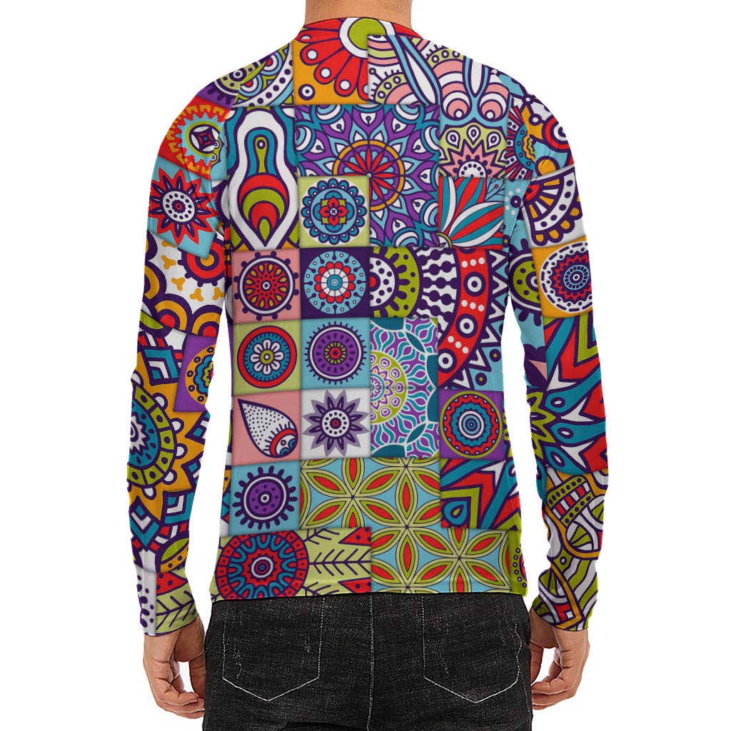 Mandala Tile Bohemian Pattern Print Men's Long Sleeve Rash Guard