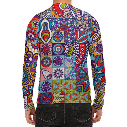 Mandala Tile Bohemian Pattern Print Men's Long Sleeve Rash Guard