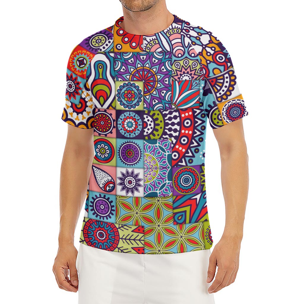 Mandala Tile Bohemian Pattern Print Men's Short Sleeve Rash Guard