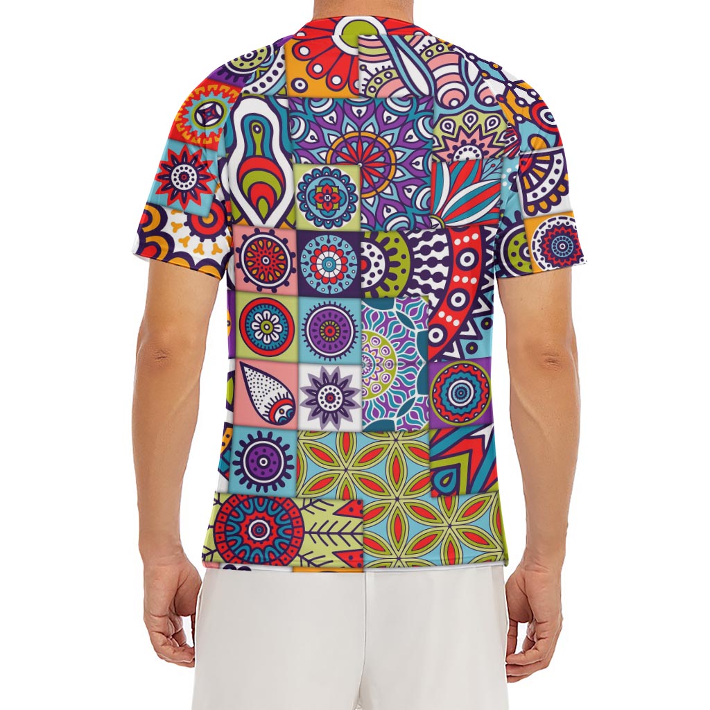 Mandala Tile Bohemian Pattern Print Men's Short Sleeve Rash Guard