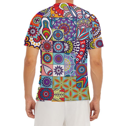 Mandala Tile Bohemian Pattern Print Men's Short Sleeve Rash Guard