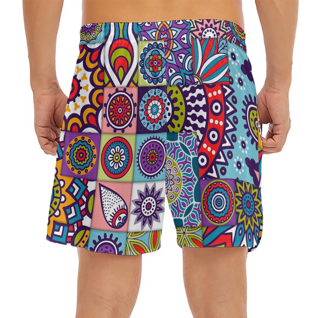 Mandala Tile Bohemian Pattern Print Men's Split Running Shorts