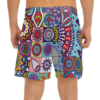 Mandala Tile Bohemian Pattern Print Men's Split Running Shorts