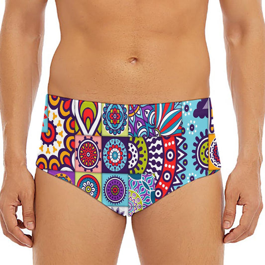 Mandala Tile Bohemian Pattern Print Men's Triangle Swim Briefs