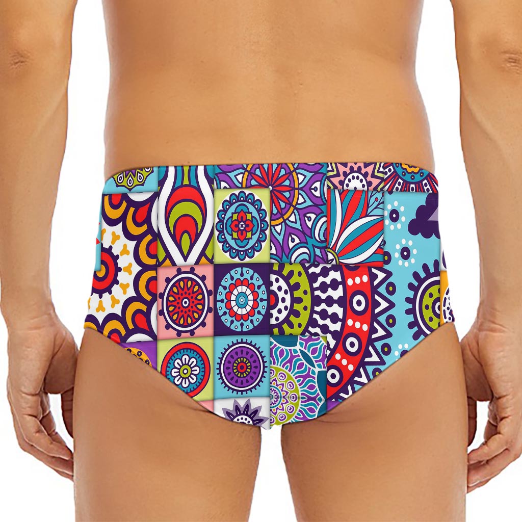 Mandala Tile Bohemian Pattern Print Men's Triangle Swim Briefs