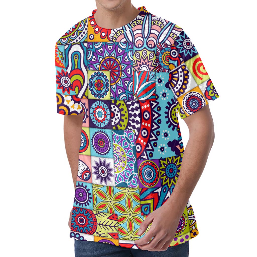 Mandala Tile Bohemian Pattern Print Men's Velvet T-Shirt