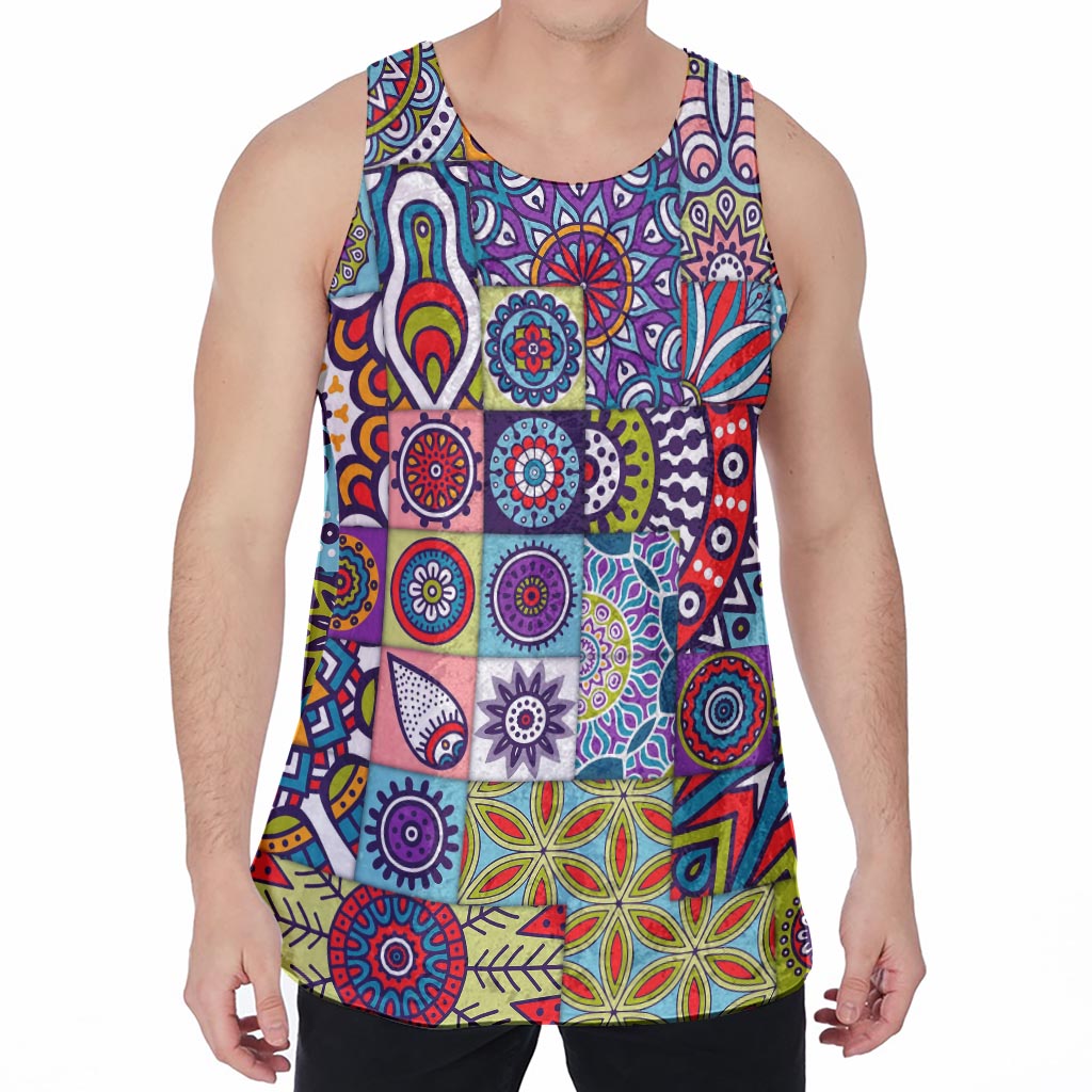 Mandala Tile Bohemian Pattern Print Men's Velvet Tank Top