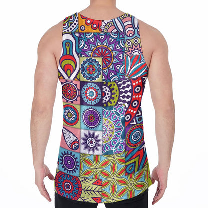 Mandala Tile Bohemian Pattern Print Men's Velvet Tank Top